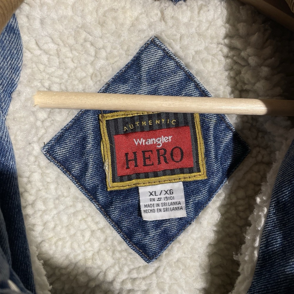 Wrangler Hero Jacket Mens XL Blue Sherpa Lined Denim Corduroy Collar Distressed - Picture 10 of 13